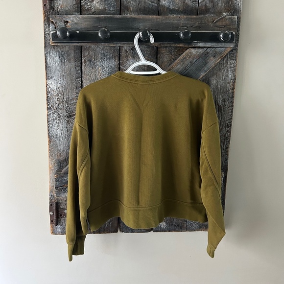 Women's Nike Cropped Crewneck with Large Center Swoosh Olive Green - Picture 2 of 3